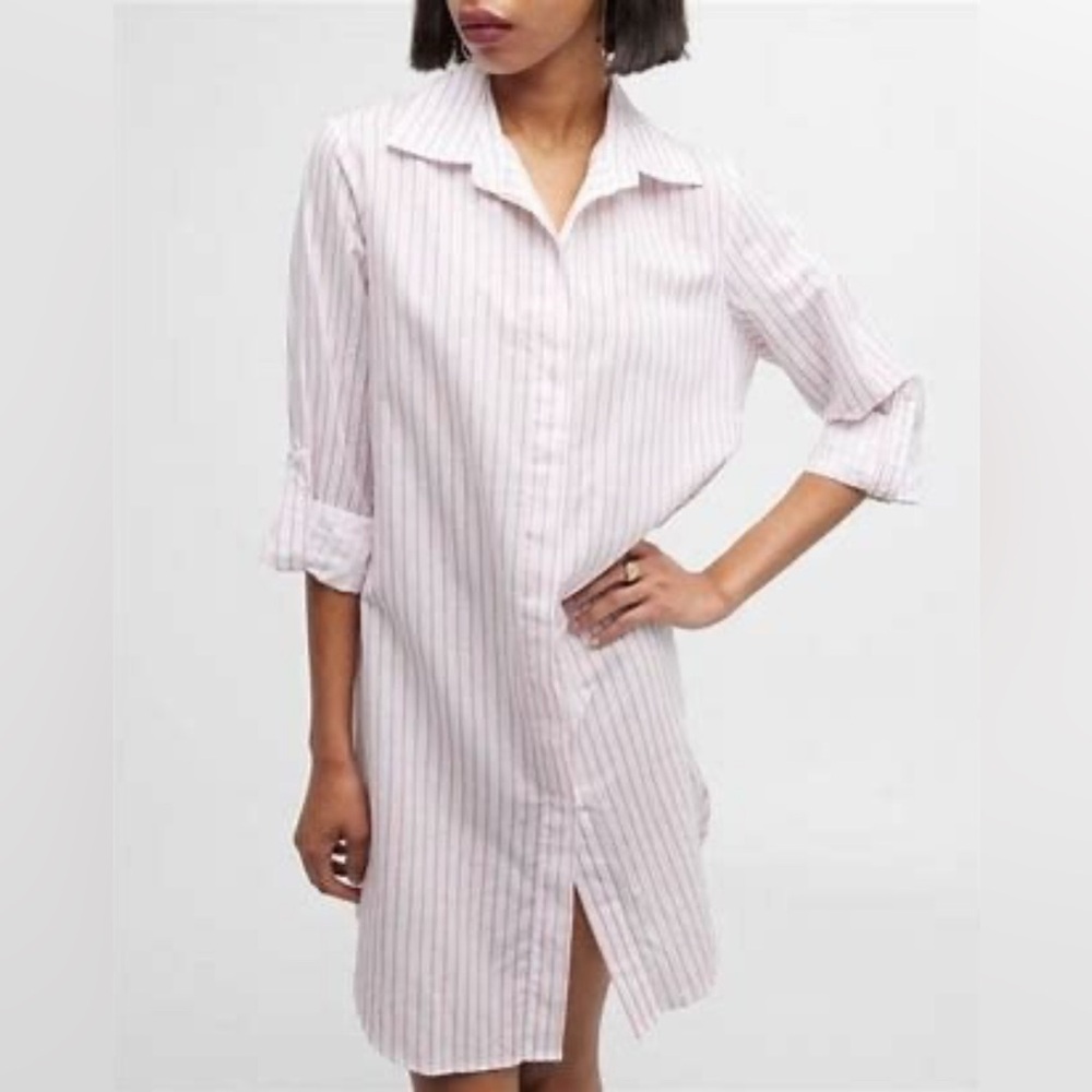 COPY - NWT Harshman Willow Shirt Dress, White and Rose Pink Stripes, Large, Ret…